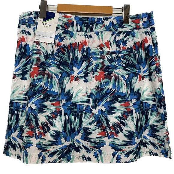 NWT Izod Golf Skort Women SZ 12 Blue Red White Abstract Geo Sporty Stretch Skirt - Picture 2 of 14
